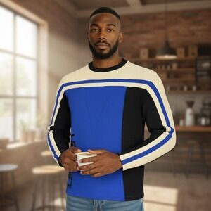 Vintage Verso Mens Size XXL Color Block Wool Sweater Cream Long Sleeve Crew Neck